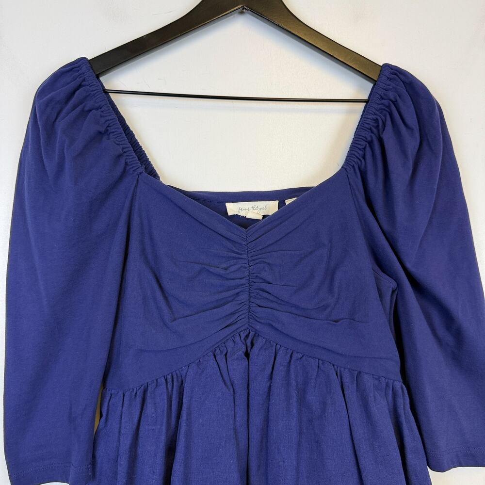 Forever That Girl Anthropologie Puff Sleeve Babydoll Mini Dress Blue Cotton - XS - Picture 2 of 11